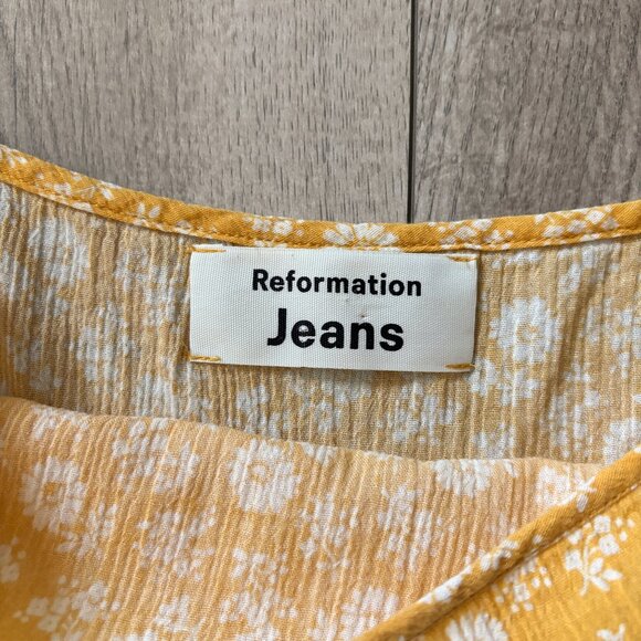 Reformation Organic Cotton Tiered Ditsy Floral Yellow Sundress Womens Small Boho - Picture 4 of 10